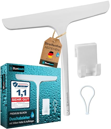 BLUMBACH® Duschabzieher weiß, Abzieher Dusche mit Halterung, 28 cm breit