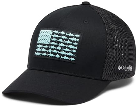 Columbia Unisex PFG Fish Flag Mesh Ball Cap, Black/Black, Large/X-Large