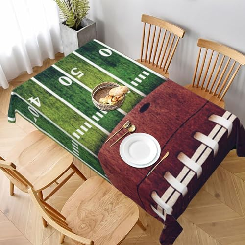 FLYIFE American Football Feld und Ball bedruckte rechteckige Tischdecke, 228 x 152 cm, wasserabweisend, knitterfrei, perfekt für Essen und Veranstaltungen