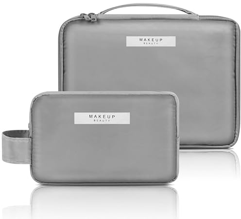 Aucuu Kosmetiktasche, wasserdichte Make-up-Tasche, Reise Schminktasche, Travel Kulturbeutel mit großem Fassungsvermögen, Ins-Stil, 2 Stück, Grau