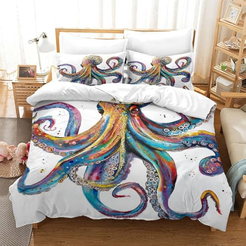 HMLTD Polpo d'alto mare Copripiumino 3 Pezzi Set Copripiumino 3D Stampa Digitale Motivo animale Set Di Biancheria Da Letto Microfibra Morbido E Federe Con Cerniera Per Bambini Super King（260x220cm）