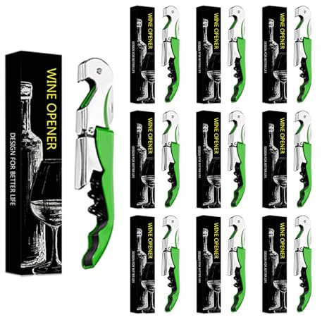 Abridor de botellas con cuchillo de camarero, abridor de botellas de vino tinto,profesional de abridor de botellas de acero inoxidable, 3 en 1 Corte de papel de cerveza (20, Verde)