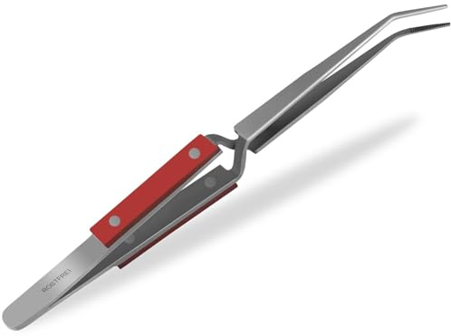 Kreuzpinzette Löt-Pinzette Gezahnte Spitze Klemmpinzette Technische Pinzette Schmuckpinzette Abgewinkelt Hartfaser Griff - Edelstahl - Markenqualität von InstrumenteNrw