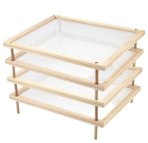 Gesto de secado de especias Tendedero de pasta de madera con malla Secador de alimentos de madera pulida deshidratada Circulación de aire extraíble apilable Estante de frutas abierto Salv