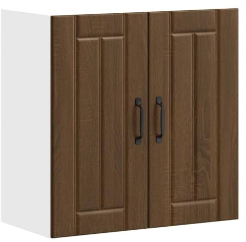 vidaXL Lucca Kitchen Wall Cabinet - Brown Oak Engineered Wood 60x31x60 cm - Glass Door, Modern Wall-Mounted Kitchen Storage Unit