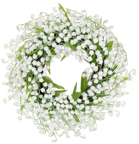 Briful Künstlicher Maiglöckchen Kerzenkranz Frühling Kunstblumen Wie Echt Kranz mit Convallaria Dekorative Kranz Deko für Tisch Fenster Dekoration