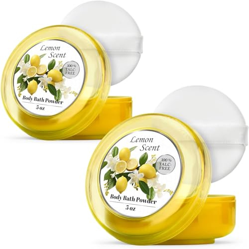 R-NEU Lot de 2 poudres corporelles pour femme avec bouffée, 100% sans talc, poussière lumineuse parfumée au citron, après le bain pour peau douce, taille XL (283,5 g)