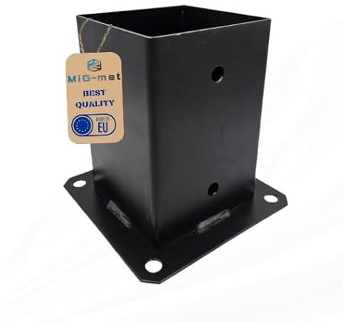 MiG-met - Pfostenträger 120x120mm, für den Bau von Gartenlauben, Vordächern, Garagen, Schuppen, Nebengebäuden - Löcher ø11 mm - Pfostenschuhe, Balkenschuhe Dickes Blech - 18x18x15cm