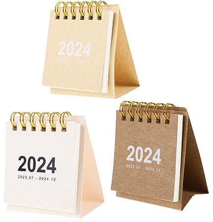 VILLCASE 3 Stück Desktop-monatskalender Büro-stehkalender Mini 2024 Desktop-kalender Tisch-minikalender
