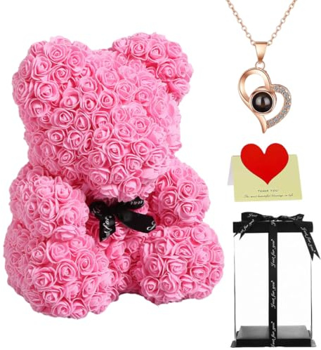 Orsacchiotto di rose grande da 40,6 cm, con scatola regalo, Forever Flowers, per anniversario, festa della mamma, matrimonio, compleanno, regalo romantico per lei (rosa)