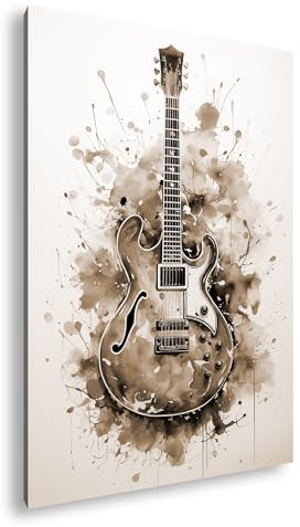 deyoli Leinwandbild Farbenrausch der Musik – Eine Gitarre in fließender Aquarelle. Format: 70x50cm Effekt:Sepia XXL Kunstdruck Bild auf Holzrahmen/Wandbild/Wohnzimmer Dekoration