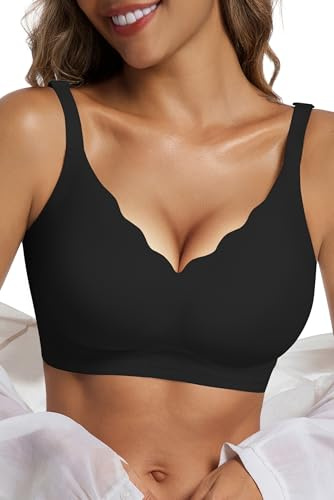 Vtelor Bras for Women Non Wired Seamless Wireless Push Up Bra Comfort Support Sleep Bralettes for Womens Ladies Soft Tshirt Padded Bra Regular and Plus Size Black