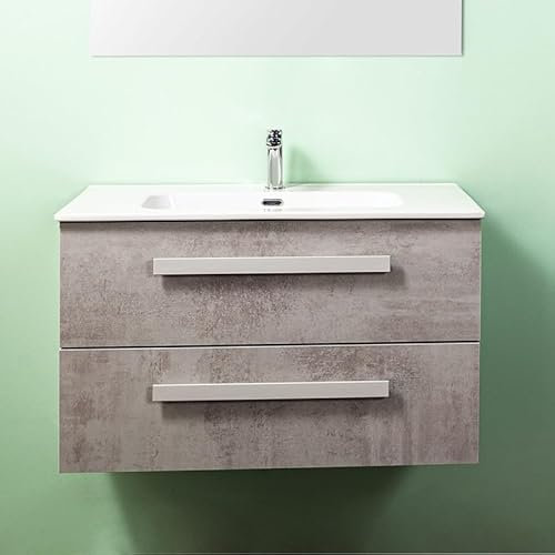Yellowshop | Mobile Bagno Sospeso 60 cm LIRIO Cemento Chiaro – 2 Cassetti Soft Close, Lavabo Ceramica, Design Moderno e Salvaspazio (Mobile con Lavabo)