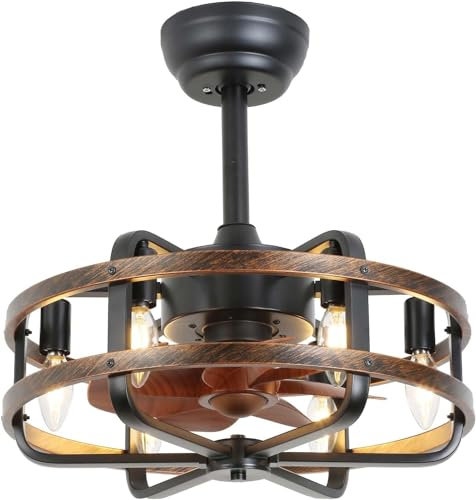 Ventilateur de Plafond E227, Style Industriel Vintage, en Fer, Noir, avec télécommande, réversible, Silencieux, pour Chambre, Restaurant, Bureau, Cuisine, 45 cm