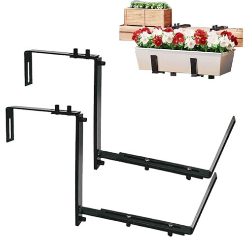 Bvizyelck 2PCS Supporto per Fioriera per Parapetti E Ringhiere, staffe per Fioriera Regolabile, Attacco in Metallo per Fioriere, Scatola Porta Fiori Senza Foratura, Porta Scatola da Balcone con Ganci
