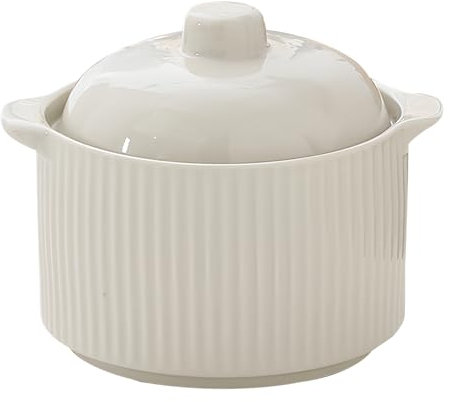 Dowbom Piccola ciotola da zuppa con coperchio, 600 ml, adatta al forno, adatta al microonde, tazza da zuppa e brodo (bianco)