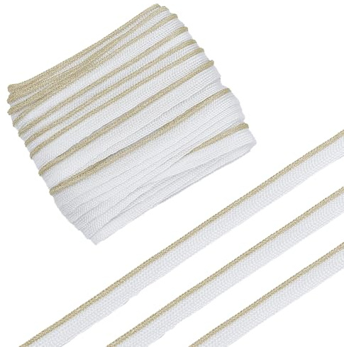 Letsinstyle 10 iarda 10mm Bordo Cordoncino Oro Bianco, Passamaneria In Cordoncino Ritorto con Bordo Metallico, Nastro di Rilegatura In Poliestere per Cucire Vestiti, Cuscini, Lampade, Tendaggi