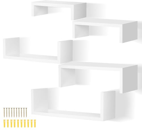 Kyrio Wandregale, Schwebende Regale für die Wand 5er Set, Wandregal, Dekorative Regale, Wandregal Weiß aus Holz, für Schlafzimmer, Küche, Wohnzimmer, Büro