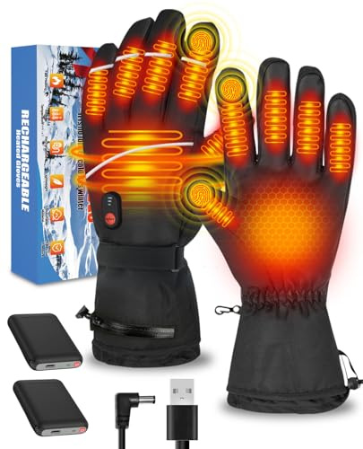Heated Gloves Rechargeable for Men Women, 7.4V 6000mAh USB Electric Heating Gloves with Touch Screen, 3 Heat Levels, Waterproof & Windproof for Outdoor Sport Hiking Work Cycling Gift for Men, Size L