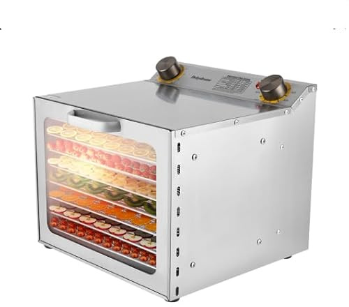 Essiccatore in acciaio inox, 400 W, disidratatore per alimenti con 8 griglie, disidratatore con timer e regolatore di temperatura 30 – 90 °C, essiccatore per frutta, funghi, carne, erbe aromatiche