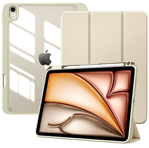 TiMOVO Funda para iPad Air 11 Pulgadas (M4/M3/M2-2026/2025/2024), iPad Air 5ª/4ª Gen (2022/2020) 10.9'', Funda Delgada Trasera Transparente y Runura para Lápiz, Auto Activación/Reposo, Blanco estrella