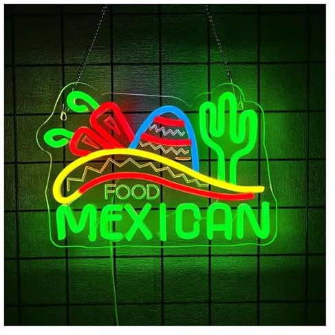 Sign Lamp Food Mexican Neon Sign LED Light Dimmable for Business Mexico Restaurant Fast Food Shop Ruck Bar Pub Wall Decor Illuminated Lamp 32.5cmx22.5cm