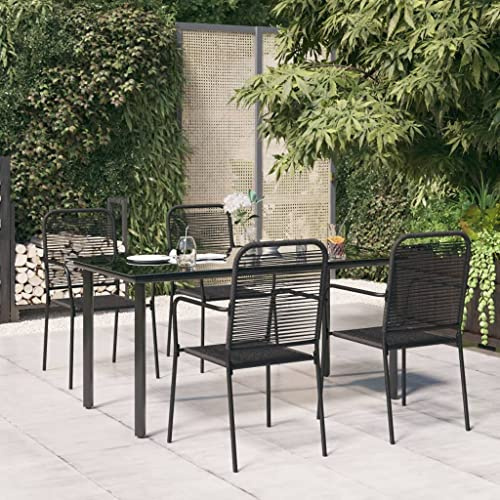 Qnhdfrt Garten Essgruppe Schwarz 5 teilig mit Baumwollseil Geflecht und Stahlrahmen Modernes Design Langlebig für Terrasse Balkon Garten