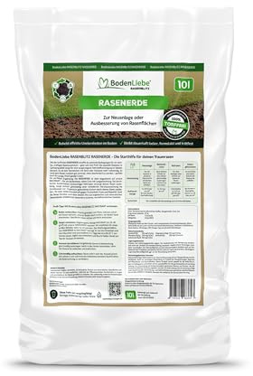 BodenLiebe RASENERDE - Dichter Traumrasen - Rasenerde torffrei für Neuansaat & Reparatur, dauerhaft locker & formstabil, ebnet den Boden, auch für Rollrasen, regional, 10 L