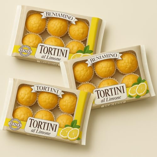Beniamino Tortino Merendine Assortite 200g-250g Merenda Gusti Limone, Crema Latte, Yogurt, Gocce di Cioccolato, Albicocca, Crema Nocciola Confezione da 3 o 6 Pezzi (3, Aroma Limone 216gr)