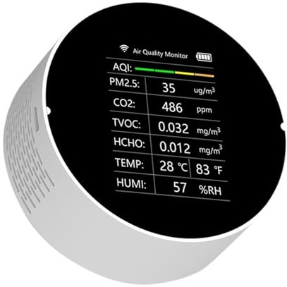 Detector Gas Tuya Monitor De Calidad del Aire Detector 6 En 1 WiFi Inteligente CO2 PM2.5 TVOC CH2O Temperatura Y Humedad Aplicación Remota For Teléfono Móvil(7In1 Tuya White)