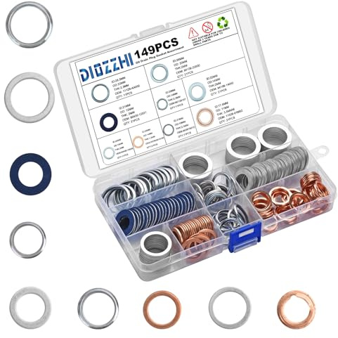 149PCS Olio Tappo di Scarico Guarnizioni Assortimento 9 Dimensioni Motore Automotive Parte di Ricambio Olio Rondelle Frantumazione Kit Guarnizioni per Toyota Honda Subaru VW Audi Mercedes Benz