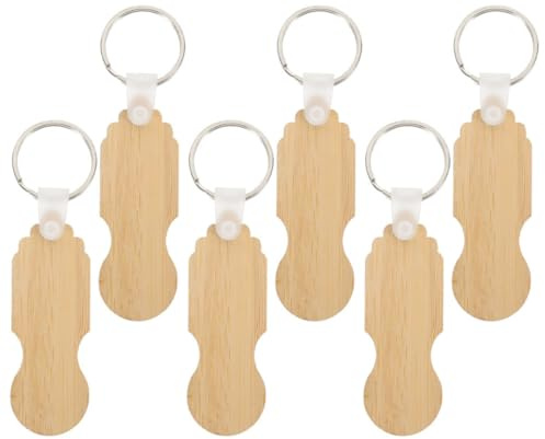 OKUMEYR 6pcs Shopping Trolley Token Key Ring Set, Small Quarter Holder Keychain for Grocery Cart and Handbag Accessories, Eco-friendly Wooden Cart Key Holder for Women and Men