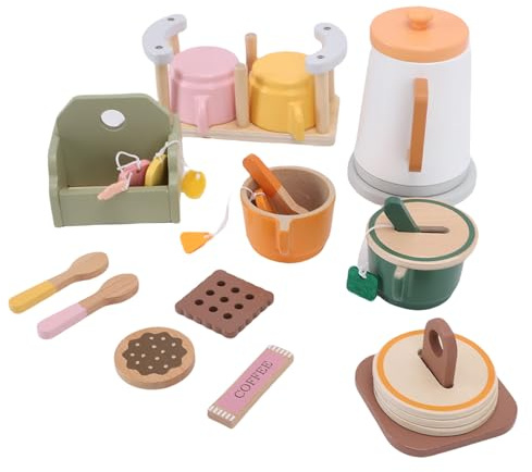 Yctze Service à thé en Bois, Théière Jouet, Ensemble de Tasses Colorées avec 4 Tasses, Idéal pour Les Jeux de Rôle et Le Développement de la motricité Fine des Enfants, à Partir de 3 Ans