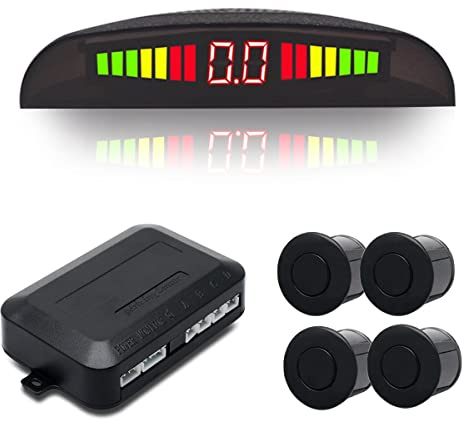 Rear Parking Sensor Kit Black MASO LED Display Parking Assistants Double CPU Security Reversing Parking Radar Sensor Car Vehicle with 4 Sensors Alarm Buzzer Reminder Safe Driving