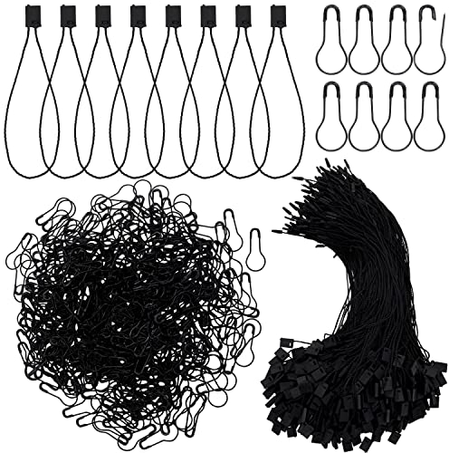 Belle Vous (500er Pack) Schwarze Nylon Schnur für Etiketten für Kleidung Hang Tag & Schwarze Metallstifte Birnenform - Schnappverschluss Sicherheitsnadel als Etiketten Anhänger Verschluss für Kleidung