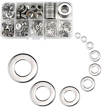 Rondelles plates en métal, Rondelles noires en acier au carbone, Rondelles rondes en métal (M2/M2.5/M3/M4/M5/M6/M8/M10/M12/mm) 9 types de rondelles pour boulons et vis (argent)