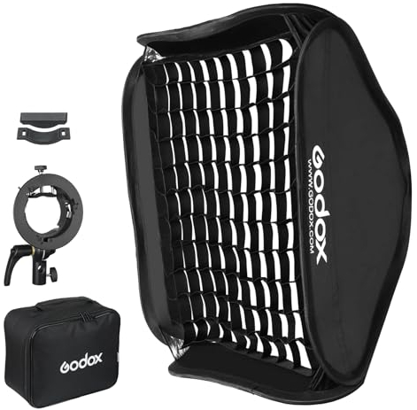 Godox S2 S-Type Flash Bracket and Softbox 80cm Kit Bowens mount with Grid and Portable Bag for Studio Flash Godox V1 V1Pro V100 AD200Pro V860II TT685 TT350 AD400Pro etc.
