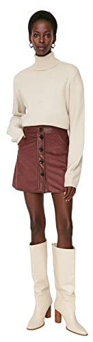 Trendyol Gonna Donna Mini A-Line Intrecciata, Borgogna, 70