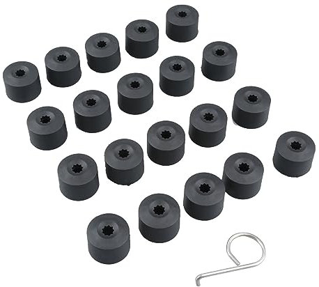 DERCLIVE 20pcs 17mm Plastic Wheel Bolt Nut Cover Caps with Removal Tool for Jetta Golf Black