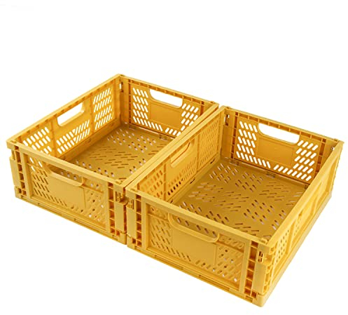 Spesh 2 Pezzi Contenitori Pieghevoli Cesto Portaoggetti in Plastica Scatole Pieghevoli in Plastica Stabili per Camera dei Bambini, Cucina, Studio (Giallo, 40*30*15cm)