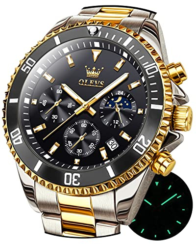 OLEVS Herrenuhren Chronograph Edelstahl Analog Japan Quarz Mondphase Uhr Wasserdicht Datum Business Klassisch Leuchtend Uhren für Männer