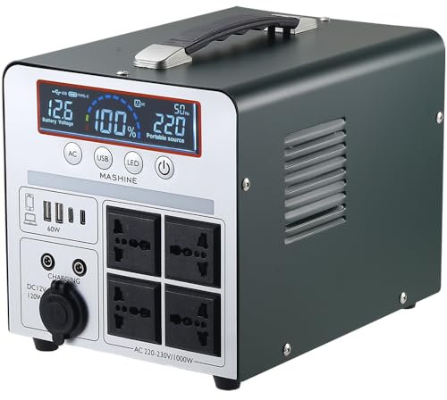 Power Station 1000W/666Wh, Batteria di Backup del Generatore Portatile Ricaricabile Mashine per Campeggio, Camper, Droni, Pronto Soccorso e Illuminazione Esterna, con 4 uscite CA