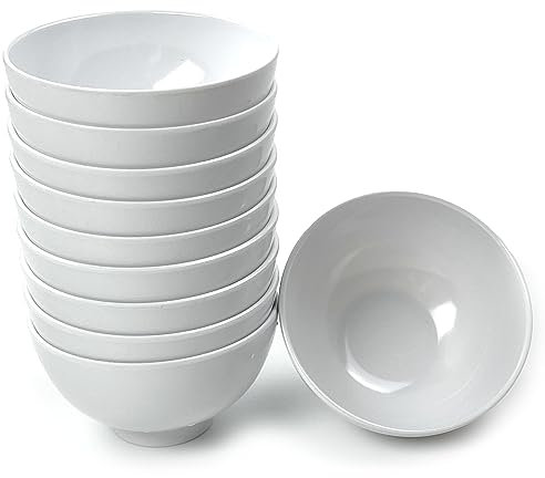 EWEIGEER Ciotole piccole in melamina da 11,4 cm, per cereali, riso, zuppe, dessert, snack, caramelle, gelato, budino, frutta, insalata, contorno, mini ciotola in plastica (10 pezzi) bianco