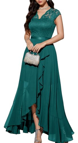 Bbonlinedress Aftonklänning, elegant för bröllop, spetsklänning, chiffongklänning, hi-lo-klänning, brudklänning, festklänning, examensklänning, lång, balklänning, strandklänning, turkos, XL