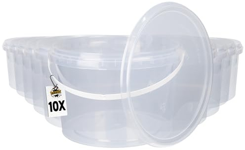 10 Eimer Mit Deckel 2l Transparent Rund | Kunststoff | Lebensmittelecht | Luftdicht Und Stabil | Leer Mit Griff Und Deckel Für Lebensmittel | Chemie | Tierfutter Geeignet