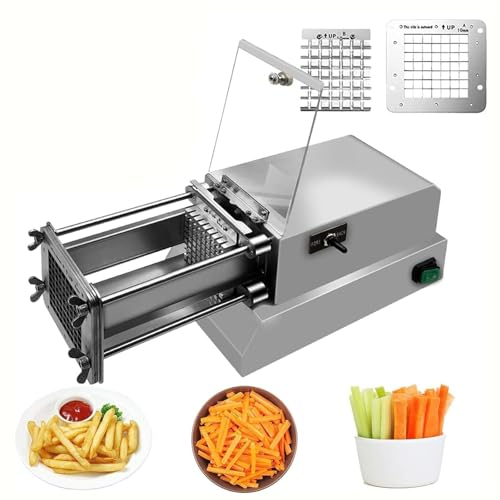 PASPRT Cortador eléctrico de Patatas Fritas,Cortador Profesional de Patatas Fritas Comercial y doméstico,Cortador eléctrico de Patatas Fritas con Cuchillas (Silver 12mm)