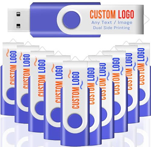 [200pcs] Custom Logo USB Flash Drive 2GB 200 Pack JBOS Bulk Personalized USB Drives with Your Logo Customized Promotional Thumb Drives with Brand Name/Site Address/Contact info - Blue