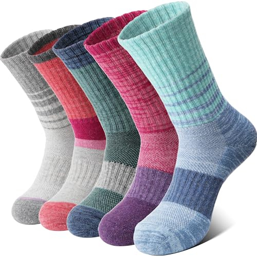 MOSEY KOSY 5 Pairs Women's Wool Walking Hiking Thermal Socks Winter Boot Work Warm Cushion Socks(Multicolor,3-7)
