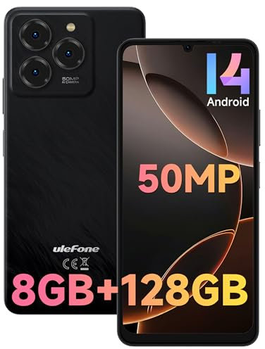 Ulefone Note 20 Pro Handy Android 14, 8GB RAM+128GB ROM/SD-1TB, 50MP+8MP Kamera Octa Core 6.75 HD+ Widevine L1, 6000mAh Akku, Dual SIM 4G Smartphone Ohne Vertrag GPS/OTG/Face ID/Fingerprint Schwarz