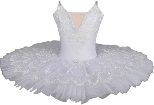 OTMYIGO Weiß,110, Bestickter Pfannkuchenteller-Tutu für Mädchen, professioneller Ballett-Tutu für Kinder, Mädchen Tanz-Ballerina Partykleid Wettkampfkostüme